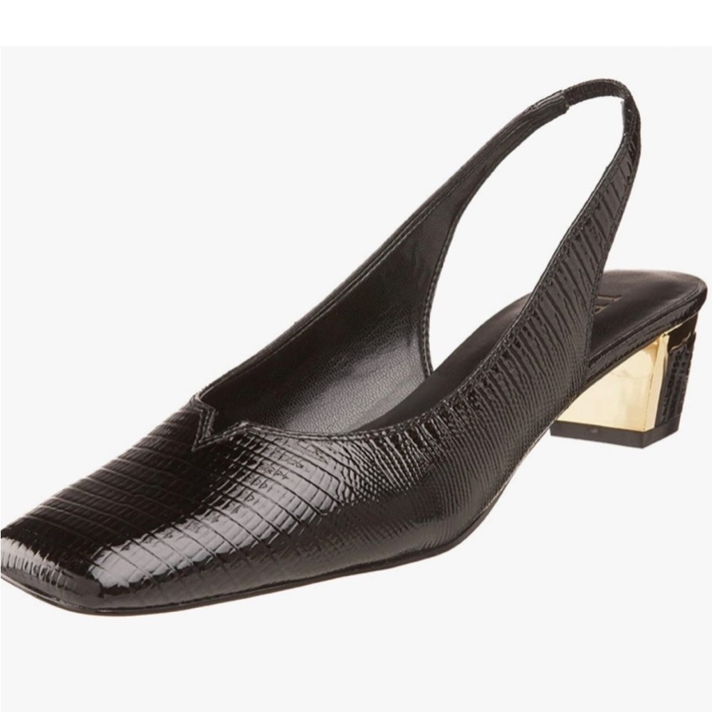 J.RENEE BEV SLING BACK PUMPS REPTILE PRINT BLACK SYNTHETIC LEATHER EUC SIZE 7.5